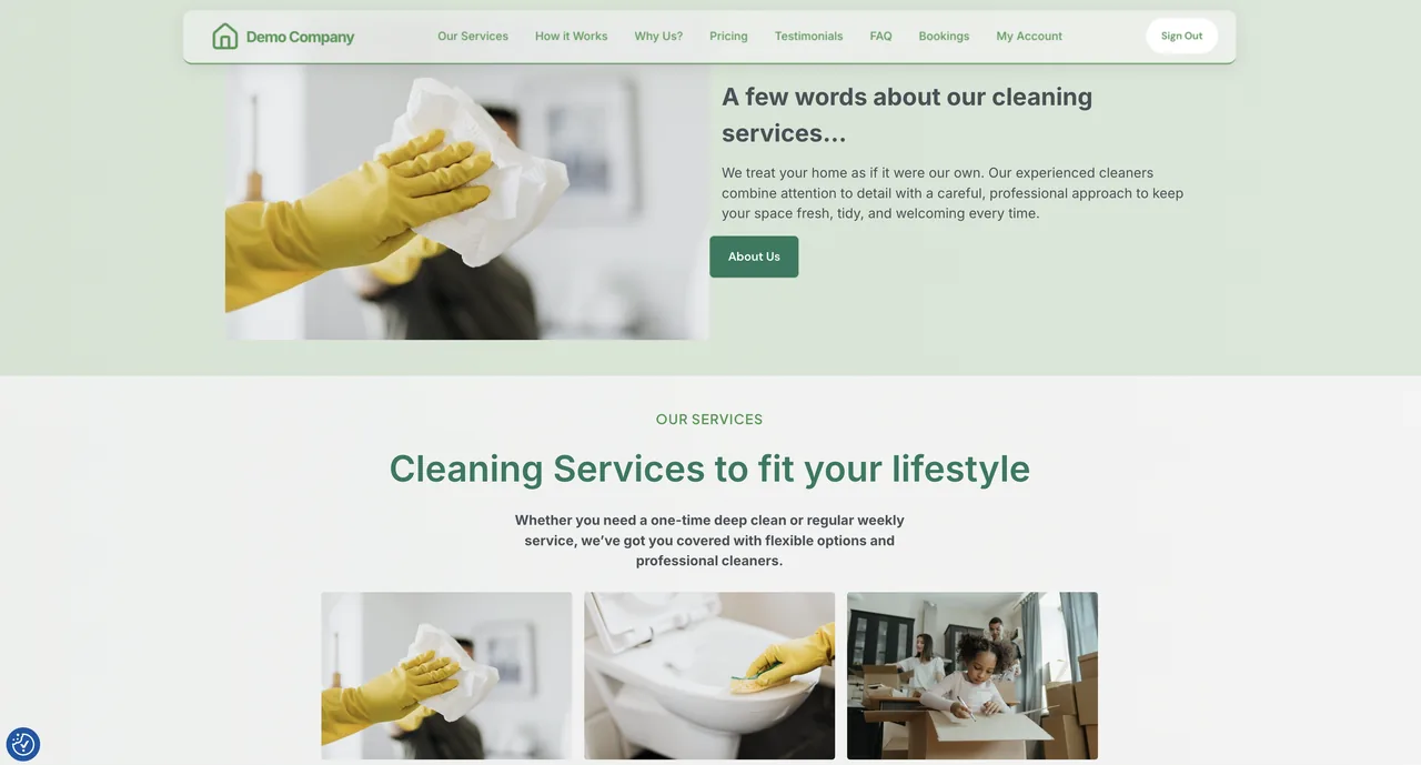 Home Cleaning demo screenshot