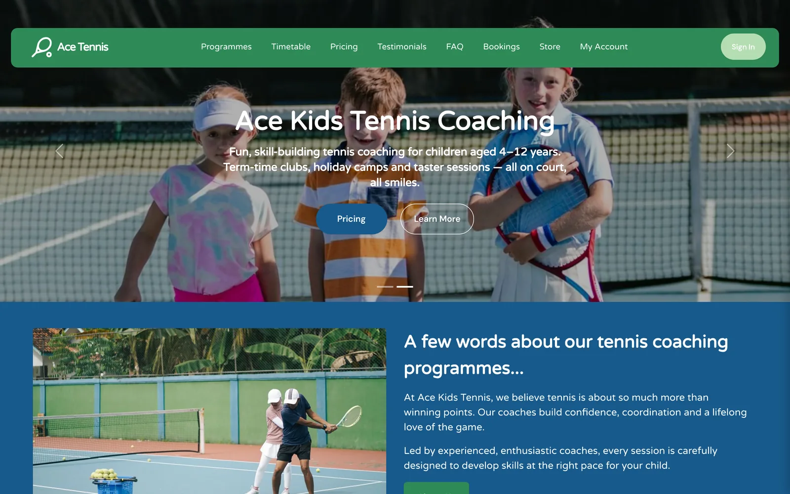 Tennis Kids Club demo screenshot
